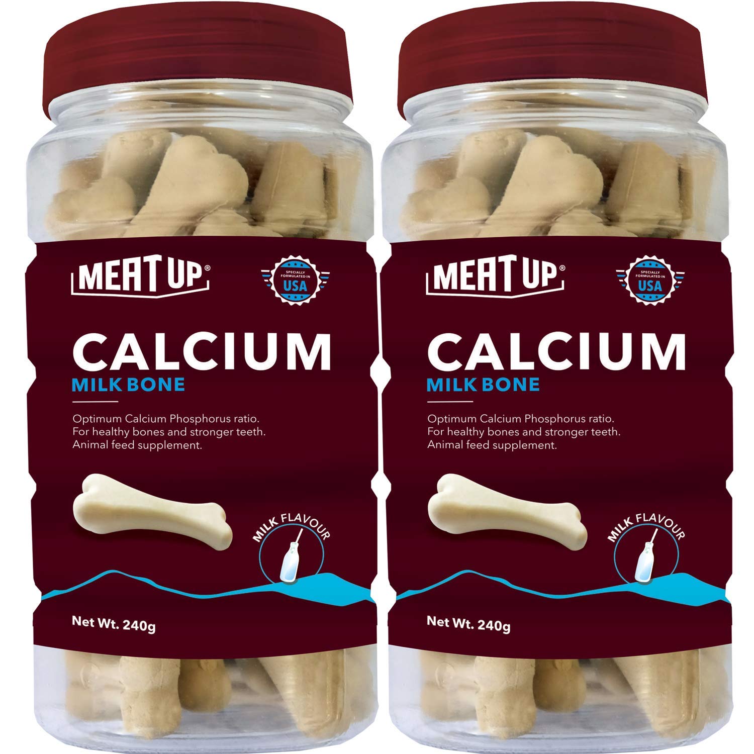 71gg7MrtrXL.716muWbBS5L.jpg Meat Up Calcium Bone Supplement Dog Treats (240g + 240g) 480g | Pack of 30 Pieces | Supports Strong Gums & Jaws | Helps Maintain Clean Teeth | 100% Digestible & Safe - Image 1