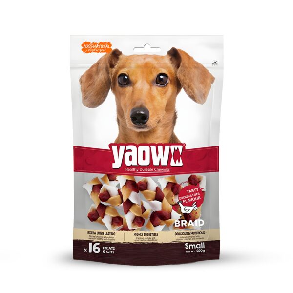 Gnawlers Yaowo Rawhide Braided Dog Bone Filled with Chicken Inside for All Life Stages, 220g