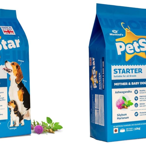 Mankind PetStar Starter Dry Dog Food (High Protein) for Mother & Puppy, 10kg (Pack of 2) | Improves Muscle & Strength, Supports Immunity, Protects Liver & Kidney