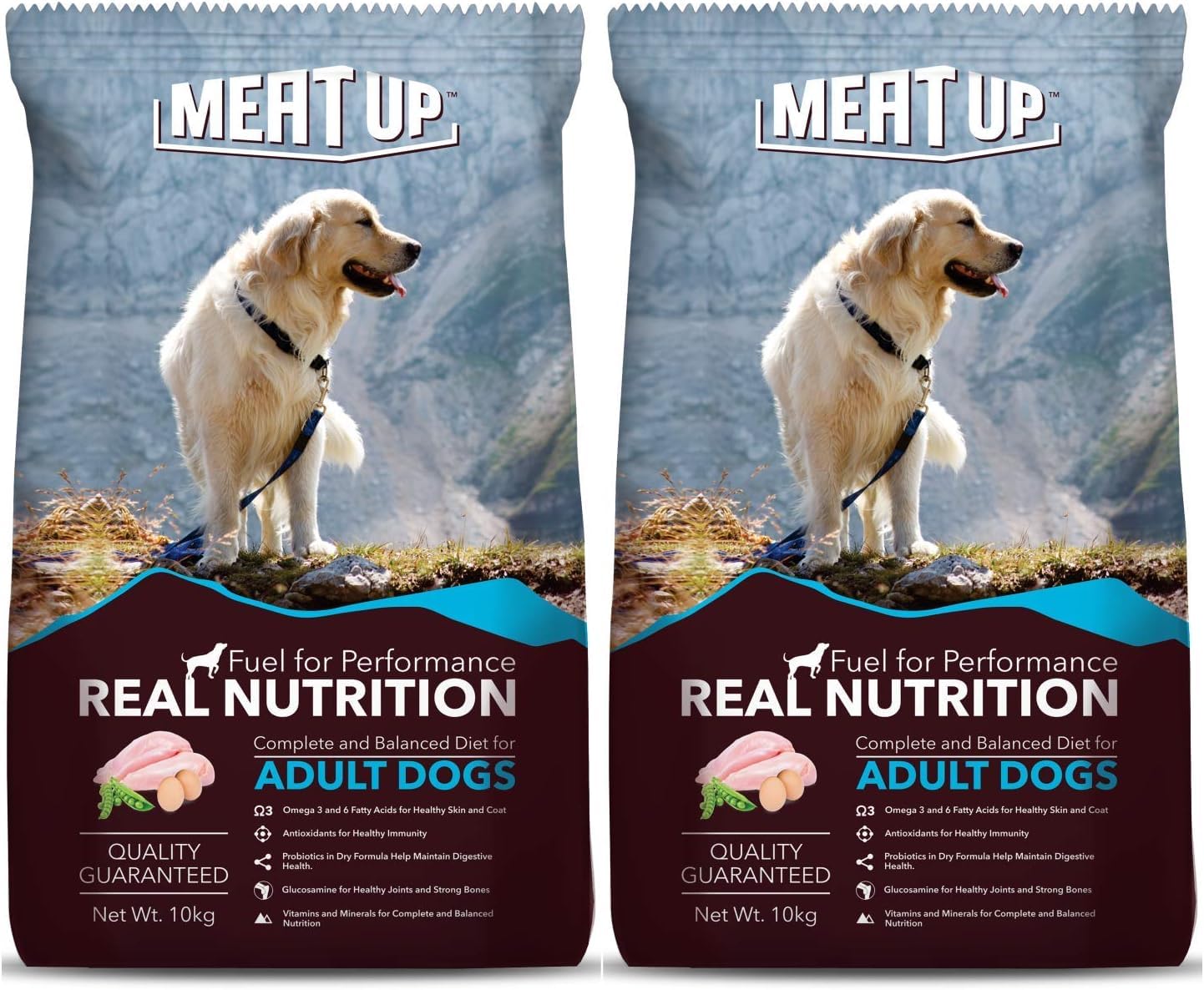 71k2vz3sN6L.716muWbBS5L.jpg Meat Up Adult Dry Dog Food 20kg (10kg + 10kg) | Chicken Flavour | Glucosamine for Healthy Joints & Strong Bones | Enriched with Vitamins & Minerals | Supports Digestive Health - Image 1