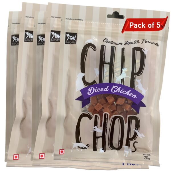 Chip Chops Chicken Dog Treats Multi Packs In Different Flavours (Diced Chicken) (5), All Life Stages