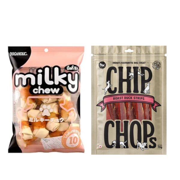 Milky Chew Chicken Bone Style 10 Pieces and Chip Chops Roast Duck Strips 70g
