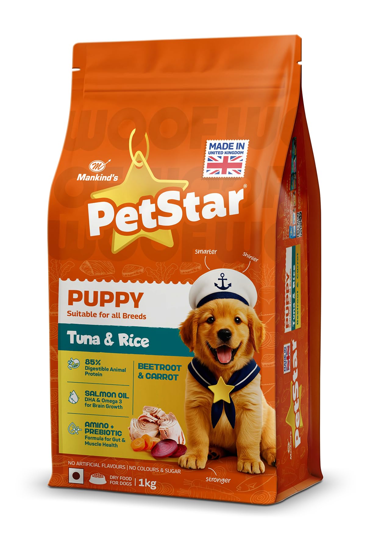 71l2wLHg3ML.716muWbBS5L.jpg Petstar Puppy Dry Dog Food 1 kg, Tuna & Rice Formula, High Protein, Easy Digestion, Immunity Support, No Artificial Flavours or Added Sugar - Image 1