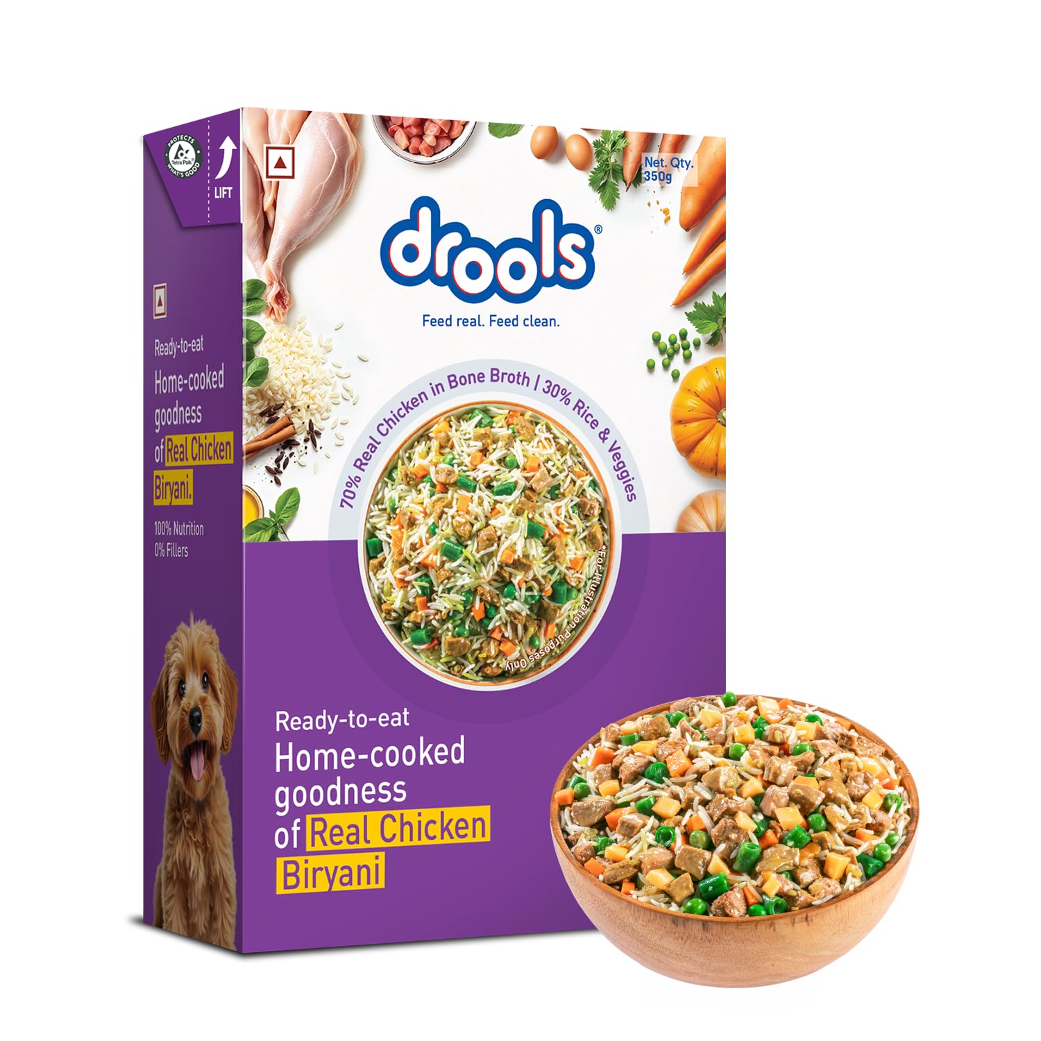 71m7LrhfNeL.716muWbBS5L.jpg.jpg Dog Fresh Food Tetra Pak Real Chicken Biryani, for Adult & Puppy, 350g | High Protein, 90% Real Meat | No Preservatives | Retains Freshness & Flavours | Ready to Serve | One Pack Per Meal - Image 1