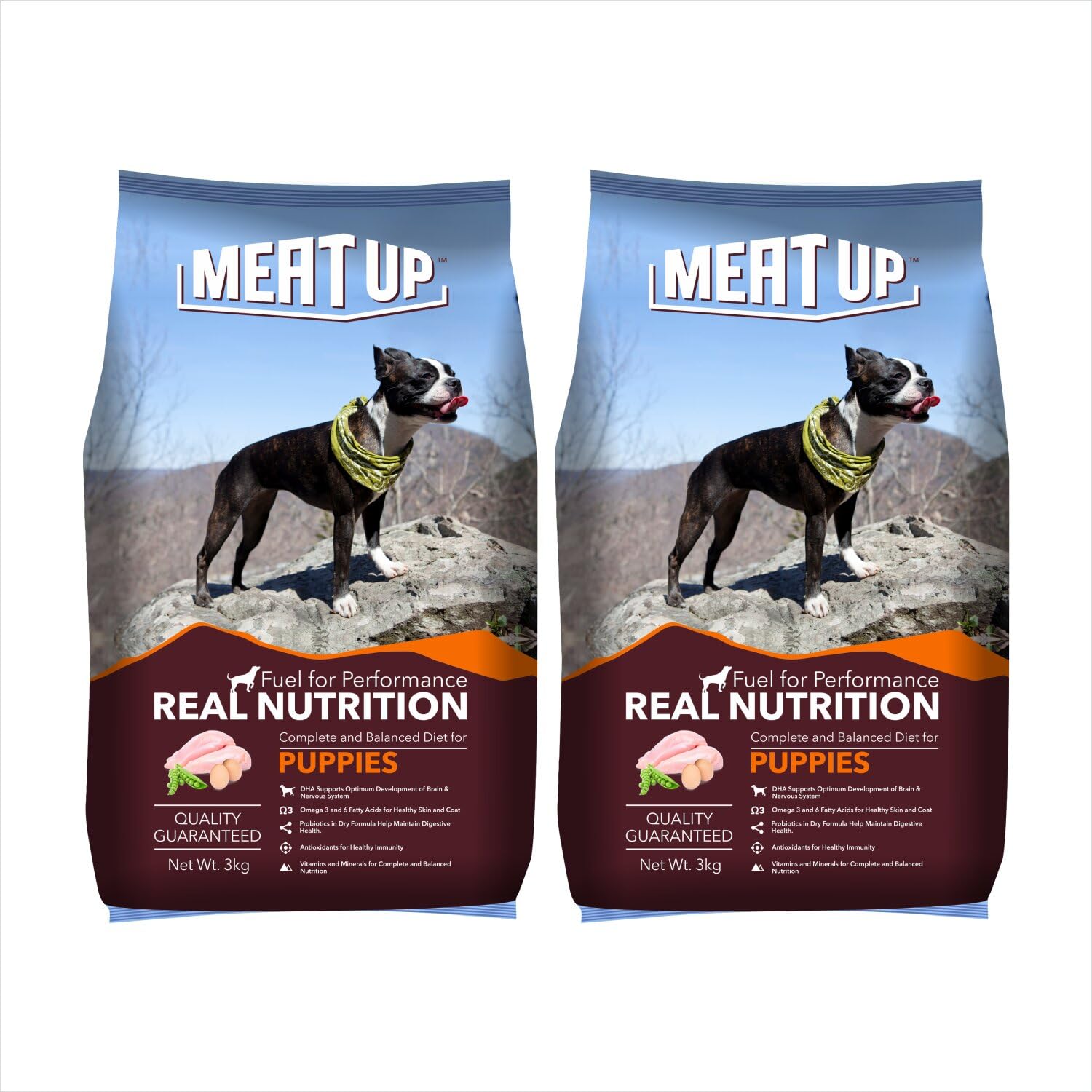 71mhK4ohG8L.716muWbBS5L.jpg Meat Up Puppy Dry Dog Food 3 kg + 3kg Total 6 kg Pack - Image 1