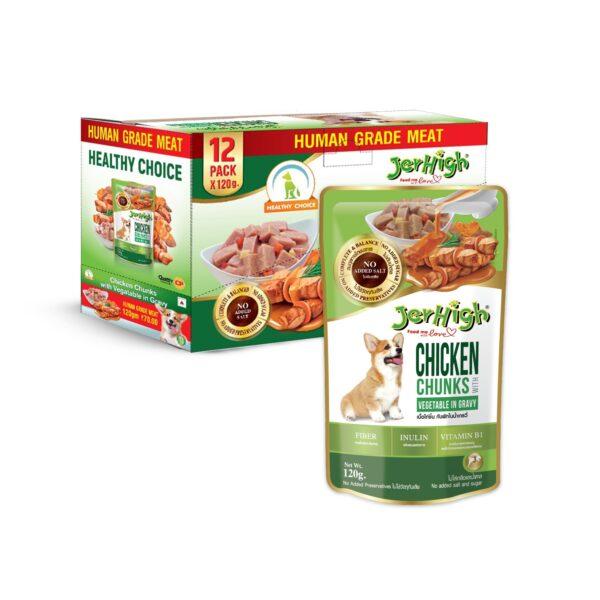Jerhigh Chicken & Vegetable in Gravy Medium,(Pack of 12) with All Life Stages