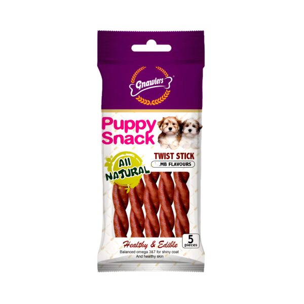Puppy Snack, Healthy & Edible, with Added Prebiotics, Vitamins & Minerals, Balanced Omega 3&6 for Shiny Coat & Healthy Skin, Twist Stick - Chicken Flavor, 400gm, Pack of 1