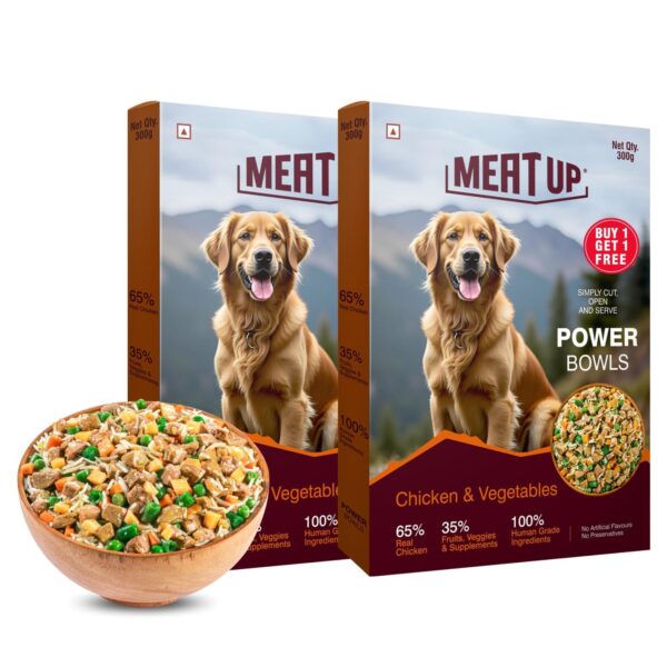 Meat Up Fresh Dog Food Chicken & Vegetables 300g | High Protein, 65% Real Chicken, 35% Fruits & Veggies | No Preservatives | Ready to Serve | Single-Serve Meal