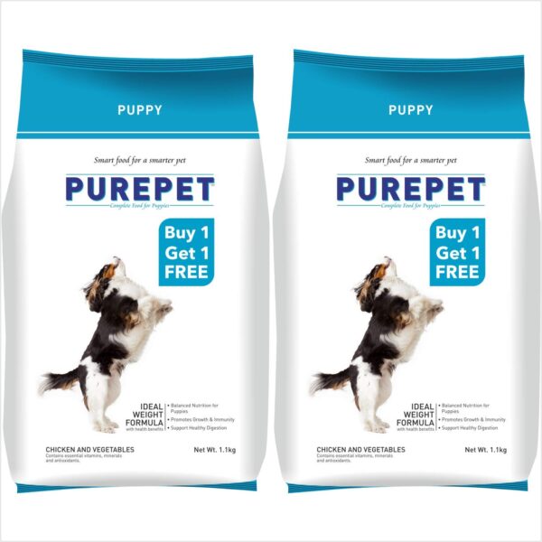 Purepet Chicken & Vegetable Puppy Dry Dog Food, 1.1kg (Buy 1 Get 1 Free)