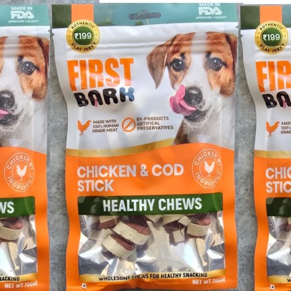 Dog Treats for Adult Dog & Puppy – Healthy Chews Chicken & Cod Fish Jerky for Dogs, Small Dogs & Shih Tzu | Dog Snacks & Puppy Treats – Chicken & Cod Stick (70g) x3