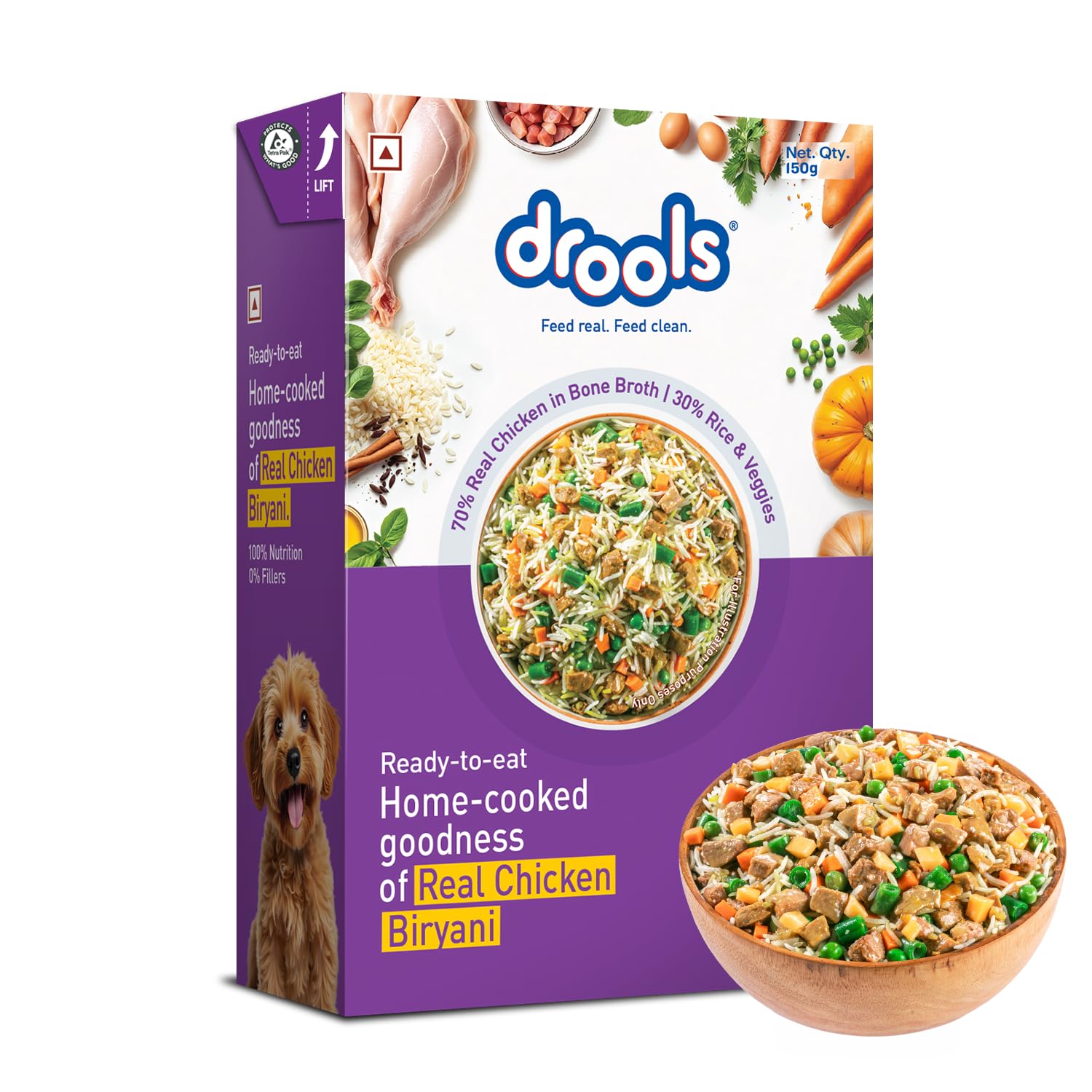71w1yoviYDL.716muWbBS5L.jpg.jpg Dog Fresh Food Tetra Pak Real Chicken Biryani, for Adult & Puppy, 150g | High Protein, 90% Real Meat | No Preservatives | Retains Freshness & Flavours | Ready to Serve | One Pack Per Meal - Image 1