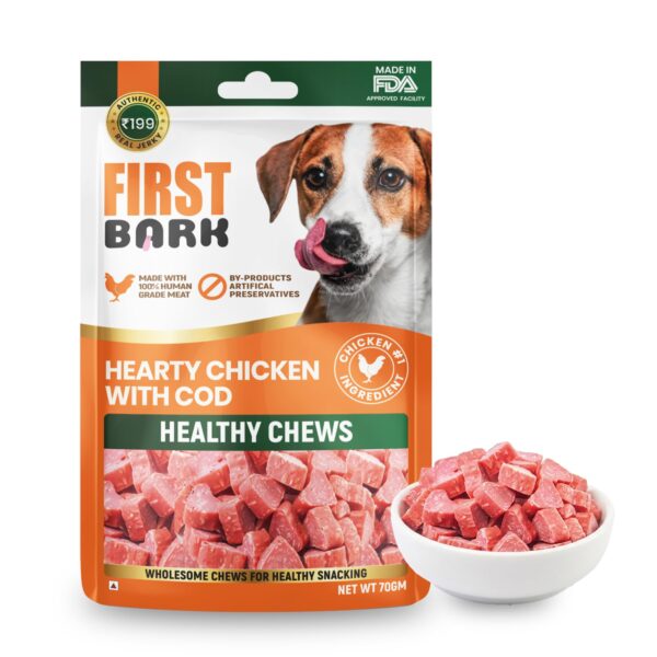 Dog Treats for Adult Dog & Puppy – Healthy Chews Chicken & Cod Fish Jerky for Dogs, Small Dogs & Shih Tzu | Dog Snacks & Puppy Treats – Hearty Chicken with Cod (70g) x1