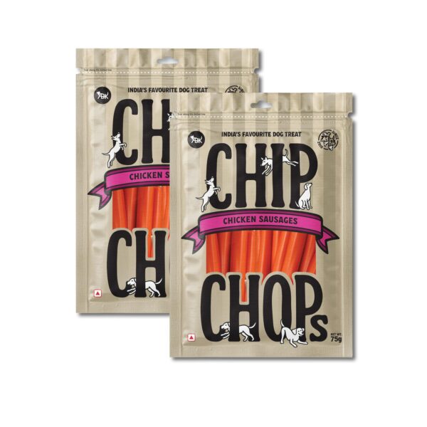 Chip Chops Chicken Sausage Dog Treat, Easily Digestible, Healthy Dog Treat, Perfect for Snacks, Suitable for All Dog Breeds, Each 70gm (Pack of 2)