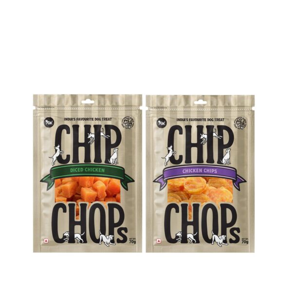 Chip Chops Diced Chicken & Roast Duck Slice Dog Treat Combo Pack 70g Each, High Protein Dog Treats for Training & Snacks, Healthy and Easily Digestible Pet Treats for All Dog Breeds