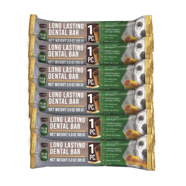 Goodies Dog Treats Long Lasting Dental Bar, Made of Tapioca Starch, Free from Grain, Corn or Soy, Promote Healthy Gums & Teeths, Chicken One Piece (6 x 85g) , All Life Stages, Stick