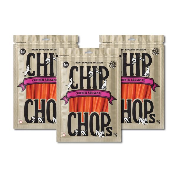 Chip Chops Dog Treat Chicken Sausage – Soft Training Snacks for Dogs, No Artificial Flavors Added, Easily Digestible Reward Treats for All Breeds, 70g Each (Pack of 3)