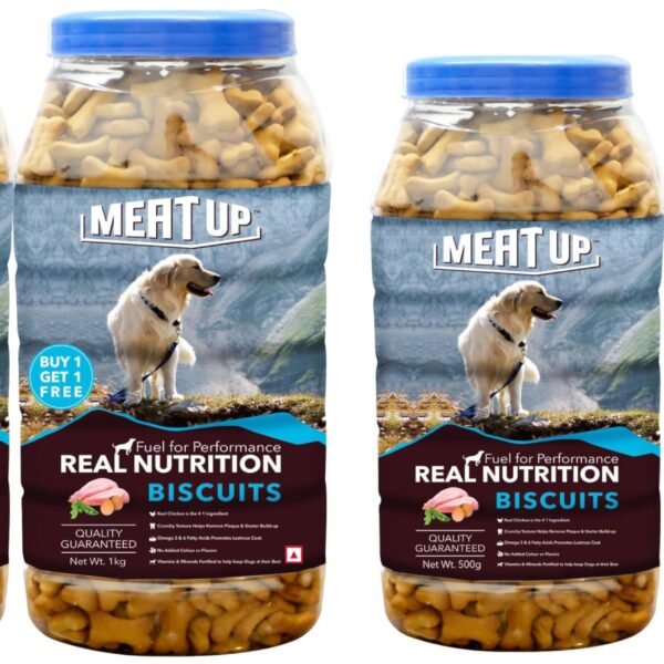 Meat Up Mutton & Chicken Flavour Real Chicken Dog Biscuit, 3kg (Buy 1 Get 1 Free), All Life Stages