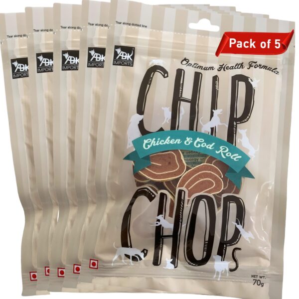 Chip Chops Chicken & Cod Roll, Optimum Health Formula Dog Treats (Pack Of 5), All Life Stages