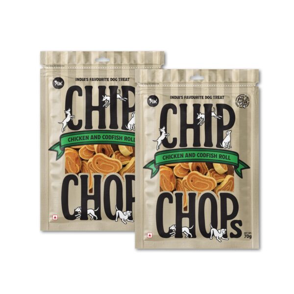 Chip Chops Dog Treat Chicken and Codfish Rolls, Optimum Health Formula, Highly Nutritional & Digestible, Suitable for All Dog Breeds in Multi-Packs, 140G (Pack of 2), All Life Stages, Roll