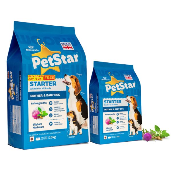 Mankind PetStar Starter Dry Dog Food (High Protein) for Mother & Puppy, 10kg + 3kg Pack| Improves Muscle & Strength, Supports Immunity, Protects Liver & Kidney