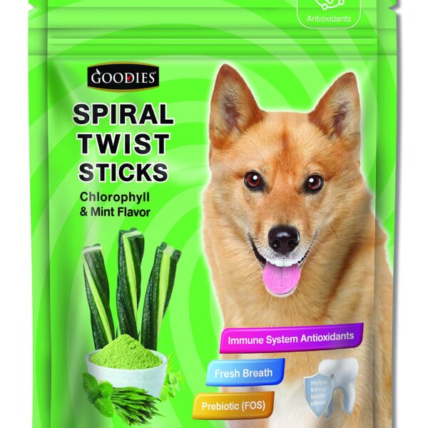Goodies Dog Energy Treats Spiral Twist Stick Chlorophyll & Mint Flavor 98% Healthy Snack & Training Treat, Best for Dog (450 G) with Free Jerhigh Milky Stick 20 G (Newly Launched),All Life Stages