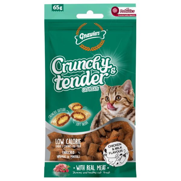 Crunchy & Tender Cat Treats 65g - Tasty Chicken & Milk Flavour (Pack of 4) Newly Launched By shubhdoggolife