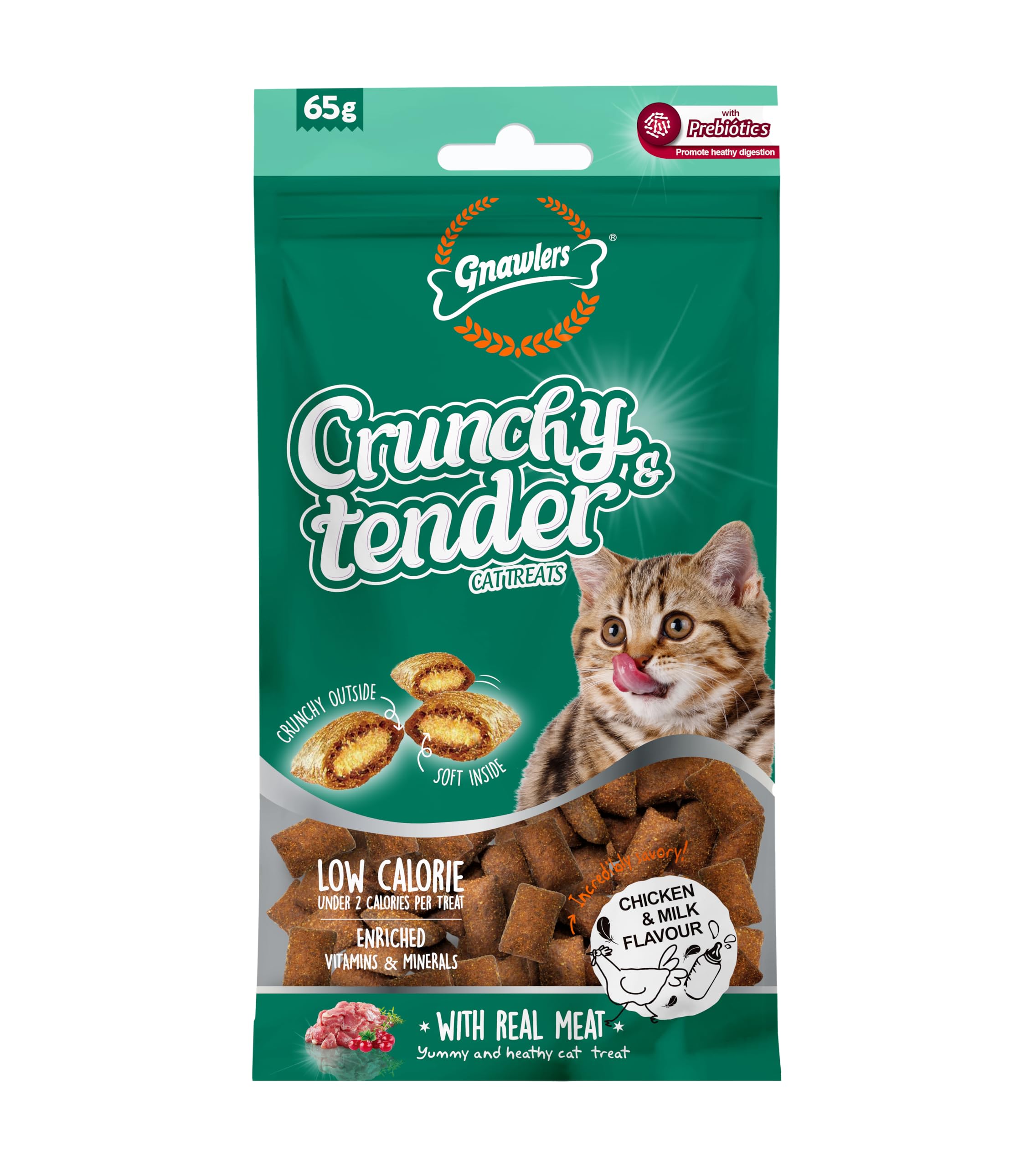 81B9vEh6laL.716muWbBS5L.jpg Crunchy & Tender Cat Treats 65g - Tasty Chicken & Milk Flavour (Pack of 4) Newly Launched By shubhdoggolife - Image 1
