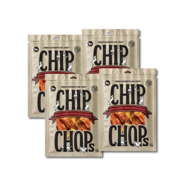 Chip Chops Sweet Potato Chicken Dog Treats-Nutritious & Easily Digestible Snacks for Dogs, High Protein, Low Fat, Healthy Training & Reward Treats for All Breeds, Pack of 4 (70g Each)