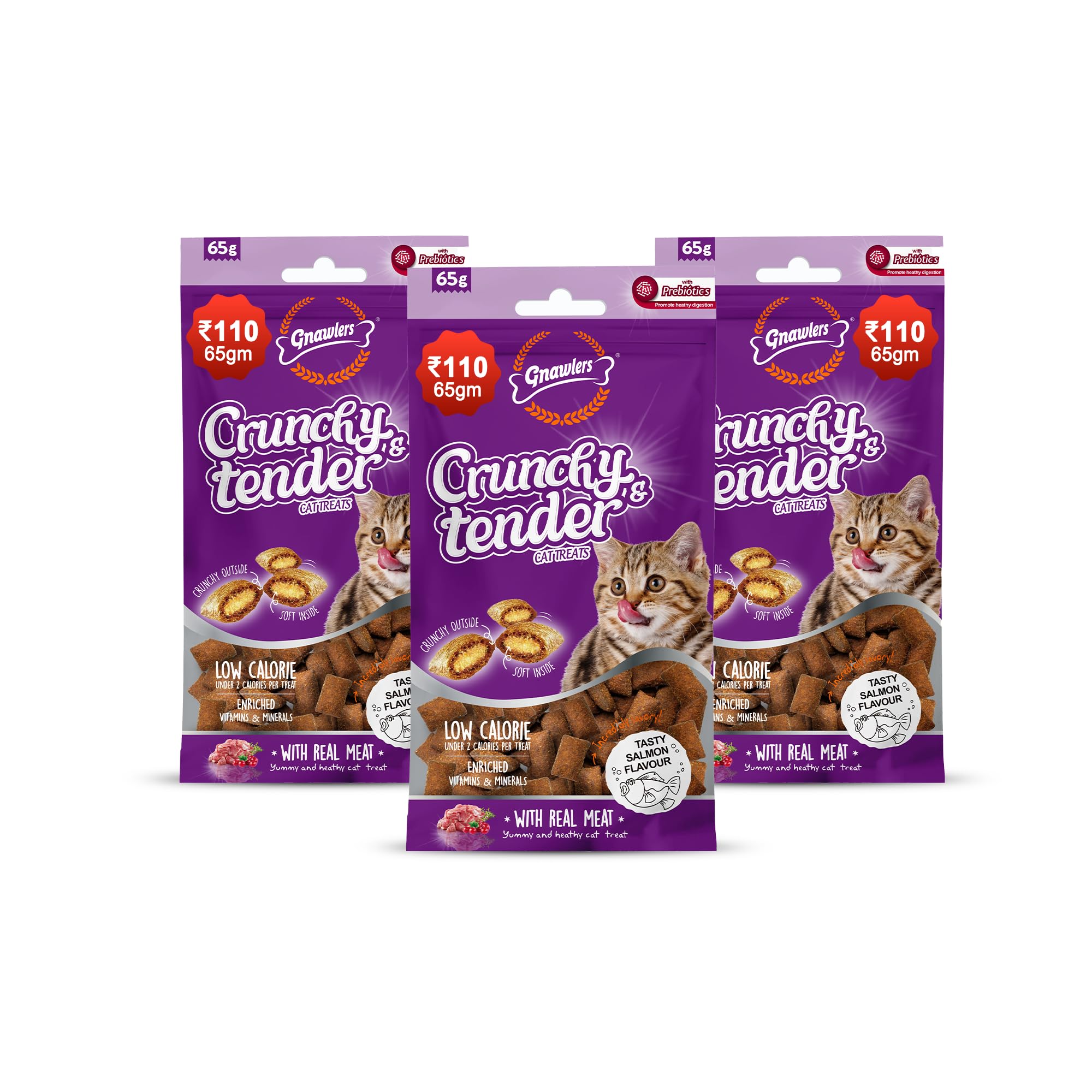 81GW3GVmIKL.716muWbBS5L.jpg Crunchy & Tender Cat Treats 65g - Salmon Flavour (Pack of 3) By shubhdoggolife - Image 1