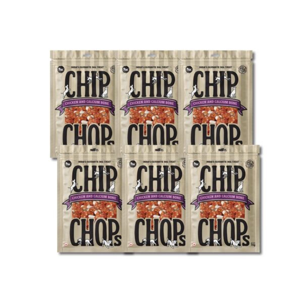 Chip Chops Chicken & Calcium Bone Dog Treats, Multi-Pack, Protein-Rich Chew Snacks for All Life Stages,70g (6 Packs)