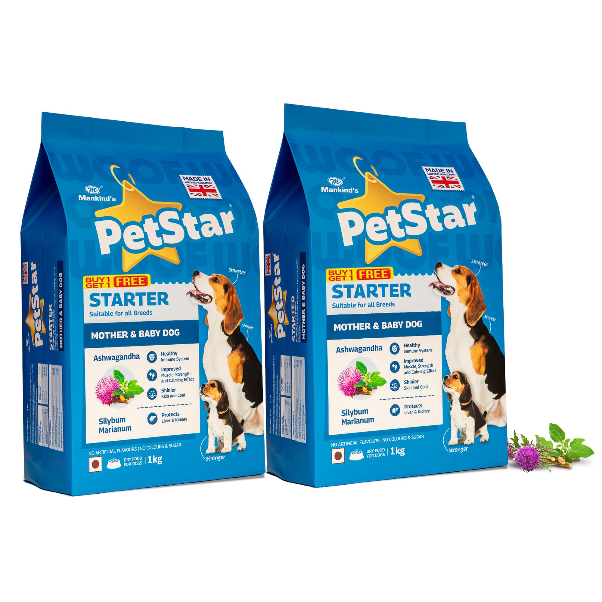 81Kp82bHESL.716muWbBS5L.jpg Mankind PetStar Starter Dry Dog Food (High Protein) for Mother & Puppy, 1kg (Pack of 2) | Improves Muscle & Strength, Supports Immunity, Protects Liver & Kidney - Image 1
