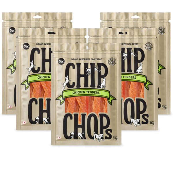 Chip Chops Chicken Tenders Dog Treat - 70gm (Pack of 5) | Optimum Health Formula | Treat for All Breed Sizes of Dogs - Sold by Foodie Puppies with Free Key Ring