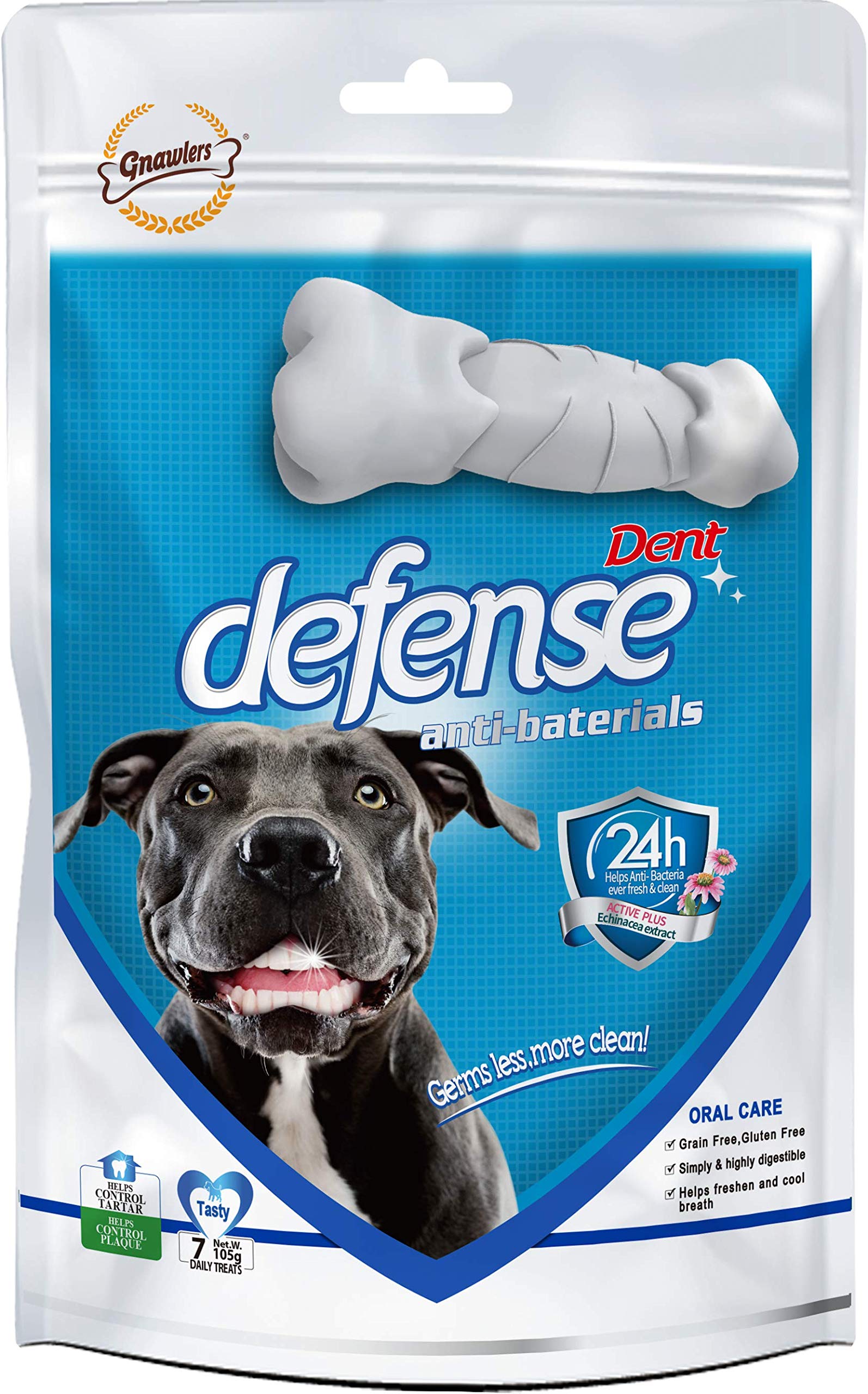 81NAS9blkHL.716muWbBS5L.jpg Dog Dent Defense, Premium Dental Dog Treat with 24 Hour Protection for Optimal Cleaning, Helps Control Tartar & Plaque, 7in1, 105gm, Pack of 2 - Image 1