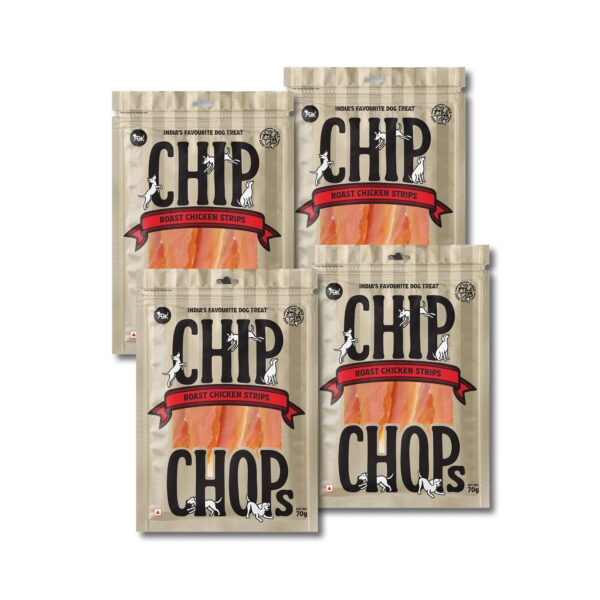 Chip Chops Roast Chicken Strips Dog Treat, Easily Digestible, Healthy Dog Treat, Perfect for Snacks, Suitable for All Dog Breeds,Each 70gm (Pack of 4)