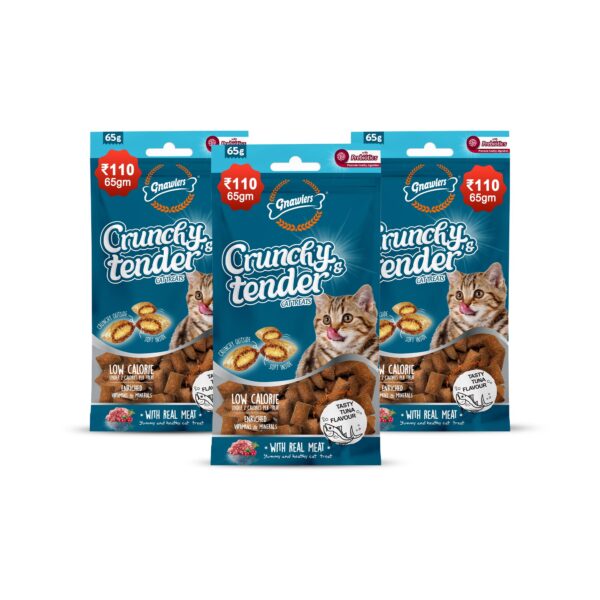 Crunchy & Tender Cat Treats 65g - Tasty Tuna Flavour (Pack of 3) Newly Launched By shubhdoggolife