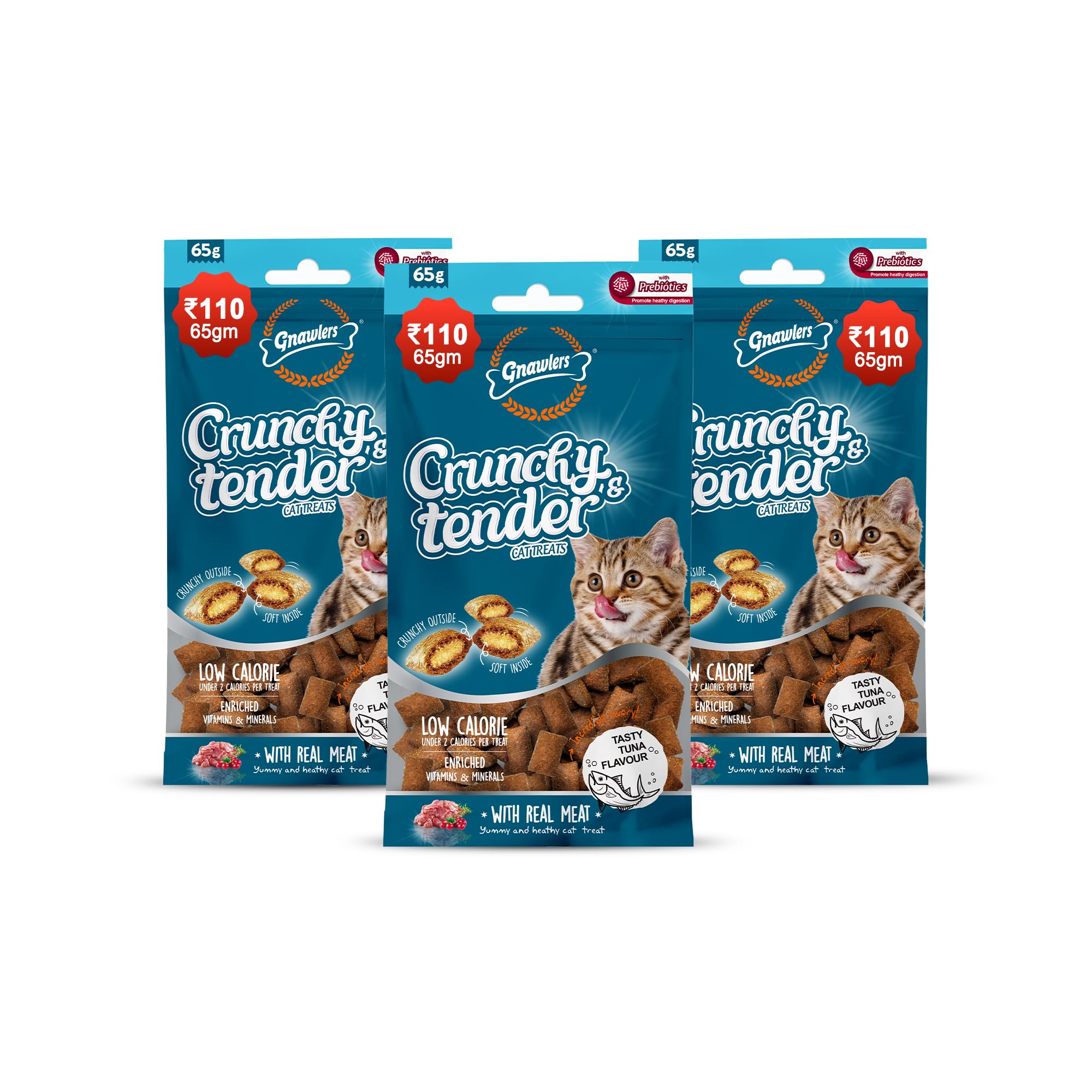 81TIiB6KKXL.716muWbBS5L.jpg Crunchy & Tender Cat Treats 65g - Tasty Tuna Flavour (Pack of 3) Newly Launched By shubhdoggolife - Image 1
