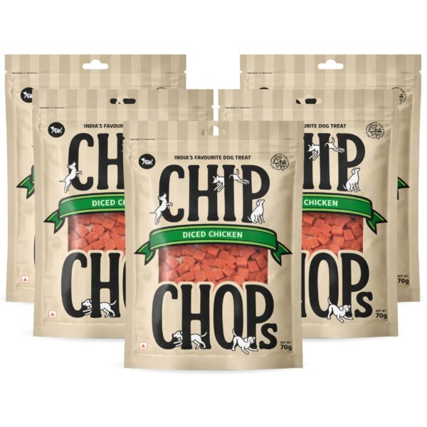Chip Chops Diced Chicken Dog Treat - 70gm (Pack of 5) | Optimum Health Formula | Treat for All Breed Sizes of Dogs - Sold by Foodie Puppies with Free Key Ring