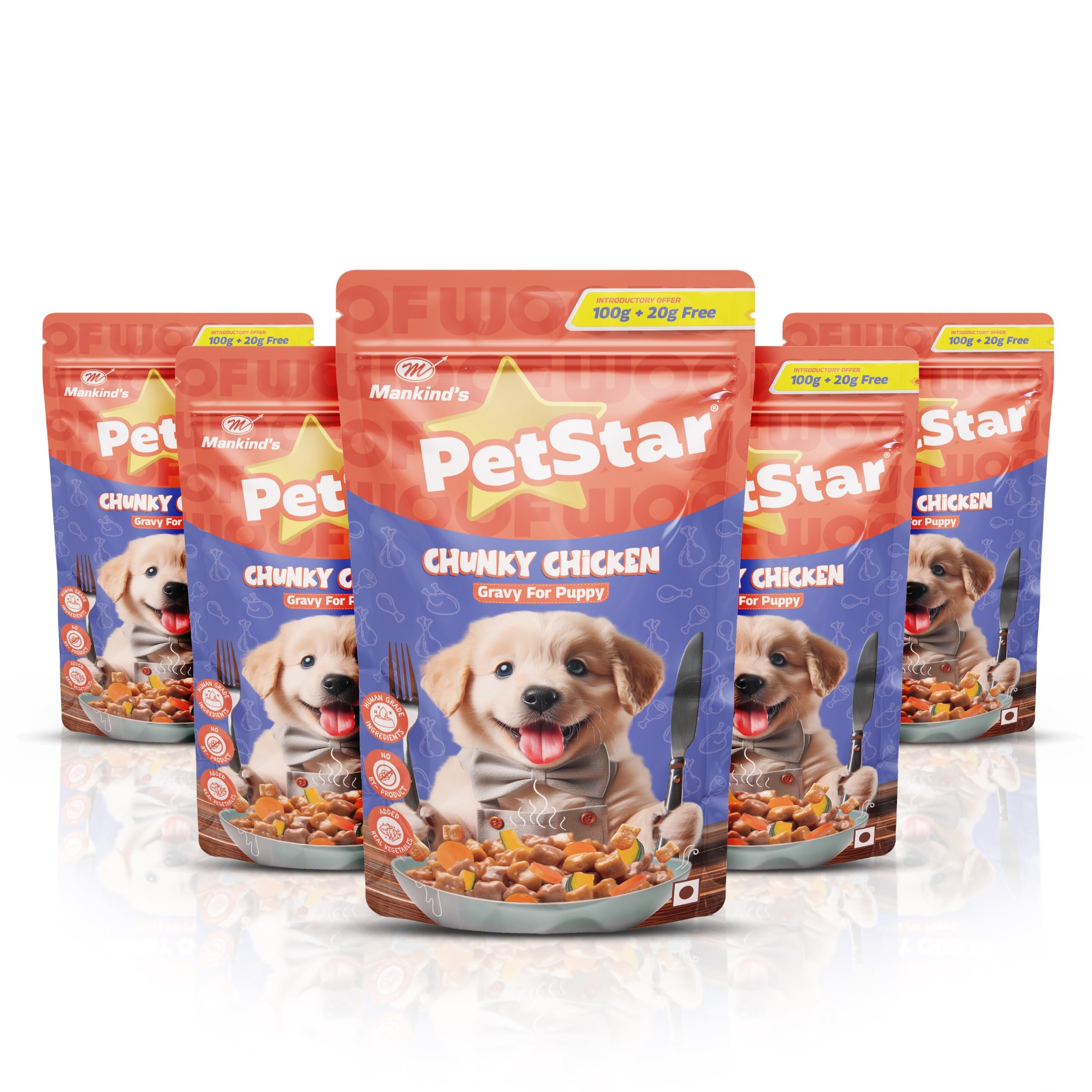 81U5i16VO2L.716muWbBS5L.jpg Mankind Petstar Puppy Wet Dog Food (High Protein) Chunky Chicken Gravy, 120g (Pack of 5) | Made with Real Chicken & Veggies |Puppy Dog Food| No Artificial Flavors - Image 1