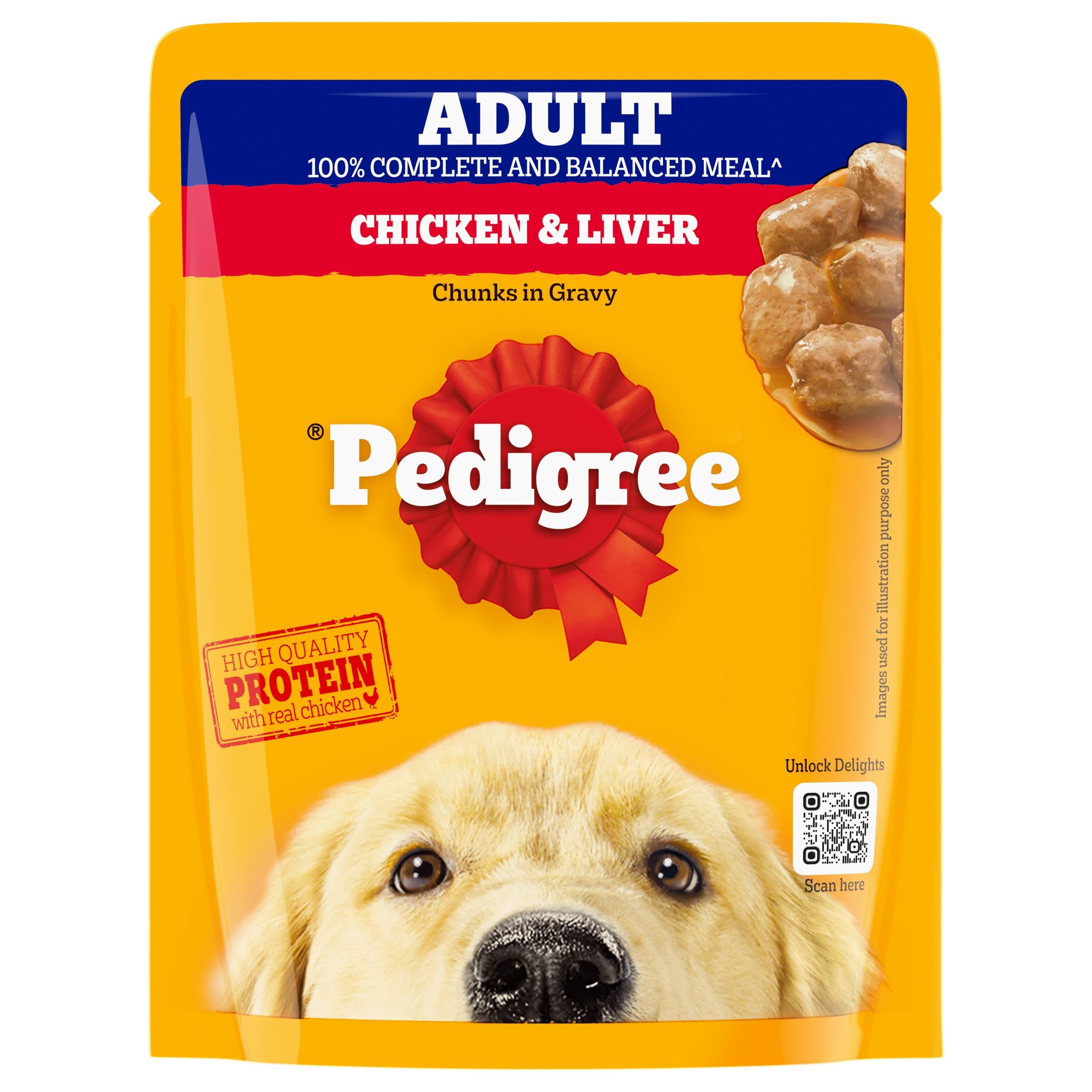 81UNN3kFQdL.716muWbBS5L.jpg Pedigree Adult Wet Dog Food, Chicken & Liver Chunks in Gravy, 70 g, Complete & Balanced Meal for Adult Dogs - Image 1