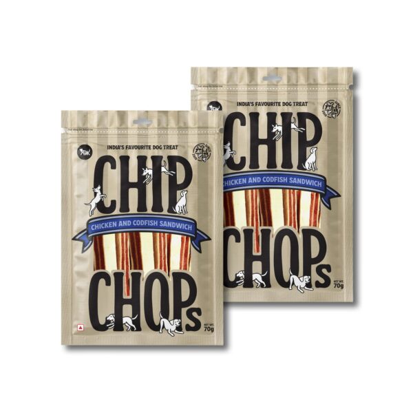 Chip Chops Chicken & Codfish Sandwich Stick Dog Treat – Highly Nutritious, Easy to Digest, No Artificial Flavors, Optimum Health Formula, Suitable for All Dog Breeds & Life Stages, Pack of 2 (140g)