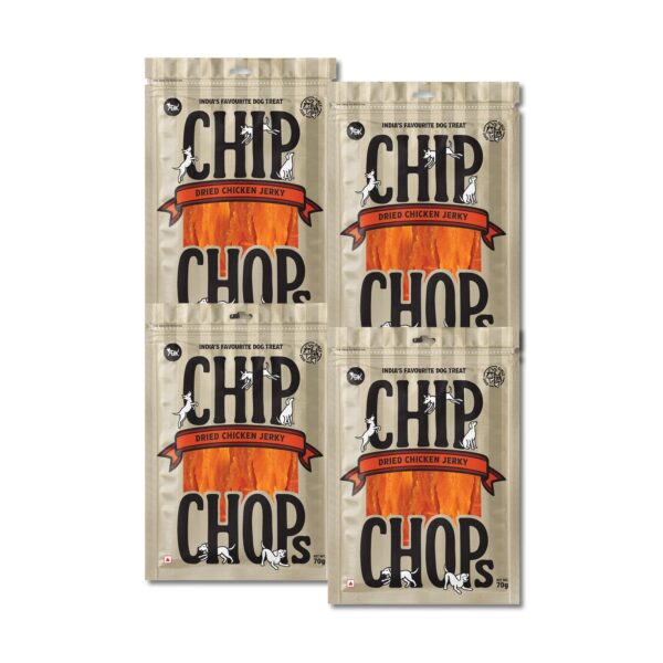 Chip Chops Sun Dried Chicken Jerky Dog Treats, Highly Nutritional & Digestible Snacks for Training and Rewards, Suitable for All Dog Breeds, 70g Each (Pack of 4)