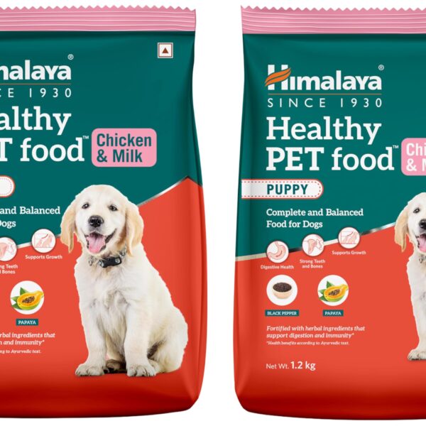 Himalaya Healthy Pet Dog Food Bundle | Chicken & Milk Flavor | Complete & Balanced Nutrition | Adult & Puppy | 1.2kg + 3kg Pack