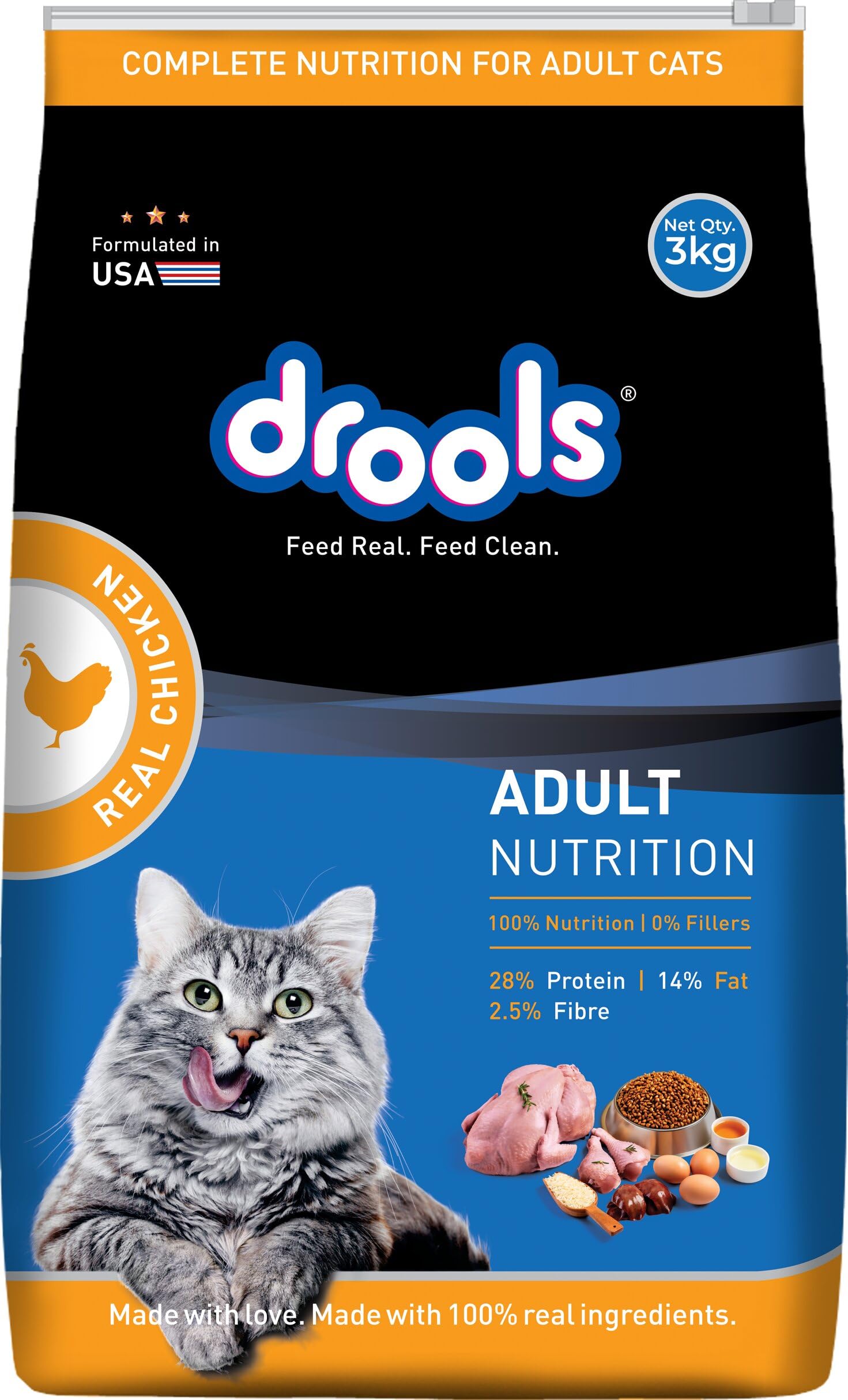 81aK9Tr4lL.716muWbBS5L.jpg Adult Dry Cat Food 3kg | Real Chicken | Skin Health | Hairball Protection | Vision Support | Complete Nutrition - Image 1