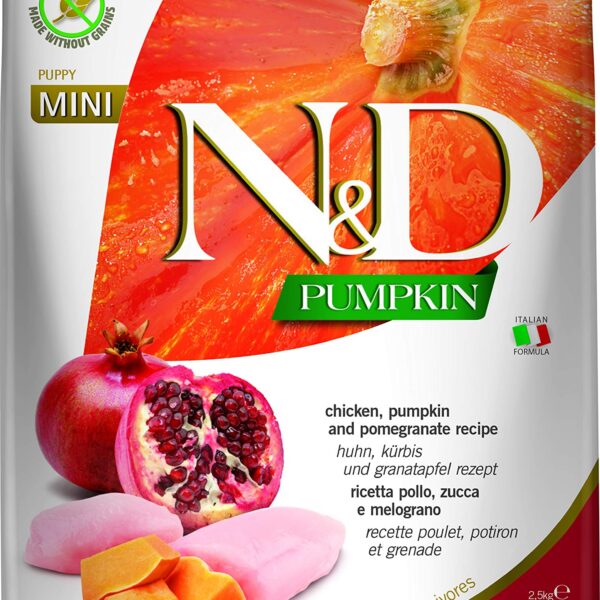 Farmina N&D Pumpkin Puppy Mini Dog Food | Chicken, Pumpkin & Pomegranate | Rich in Anti-oxidants|Complete Food for Puppies | 2.5kg | No Artificial Preservatives
