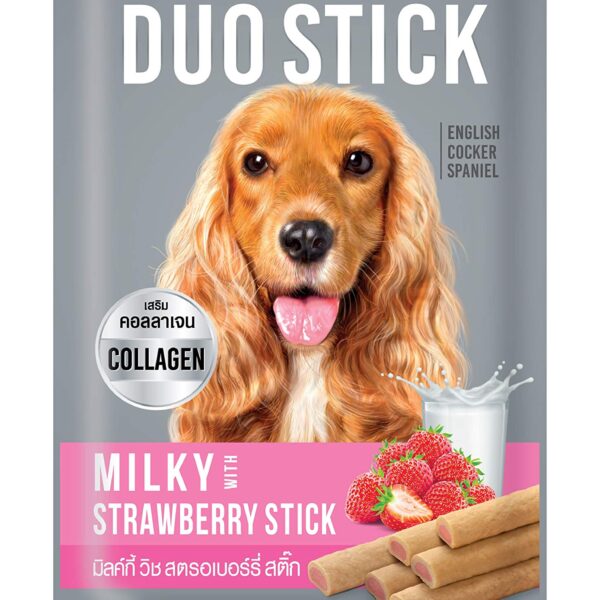 DuoStick Dog Treats, Fully Digestible, Healthy Snack & Training Treat, Made with Real Chicken, Gluten-Free, Milky with Strawberry, 50 Gm (2x50g),All Life Stages