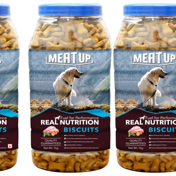 Meat Up Biscuit 1 kg (Buy 1 Get 1 Free), Total 2kg & Chicken Biscuit (Buy 1 Get 1 Free), Total 2kg & Chicken Flavour Chicken Dog Biscuit for All Life Stages, 500g (Buy 1 Get 1 Free)