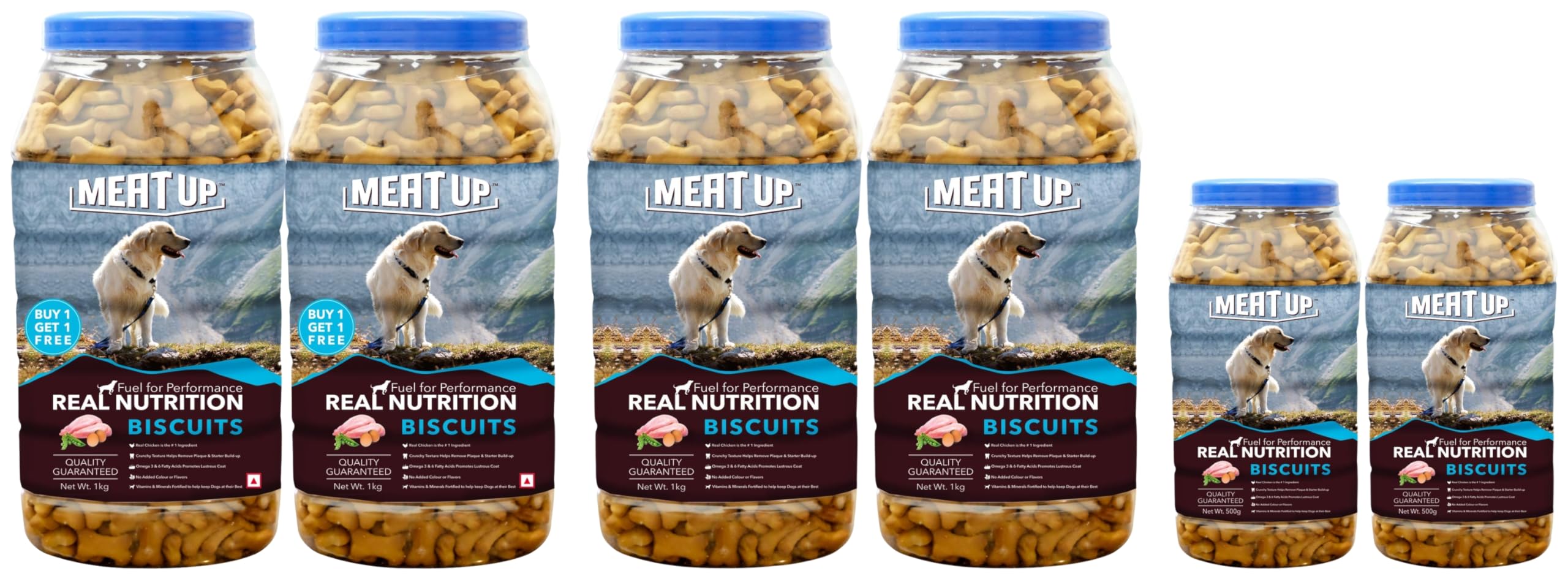 81lbGDy2rNL.716muWbBS5L.jpg Meat Up Biscuit 1 kg (Buy 1 Get 1 Free), Total 2kg & Chicken Biscuit (Buy 1 Get 1 Free), Total 2kg & Chicken Flavour Chicken Dog Biscuit for All Life Stages, 500g (Buy 1 Get 1 Free) - Image 1