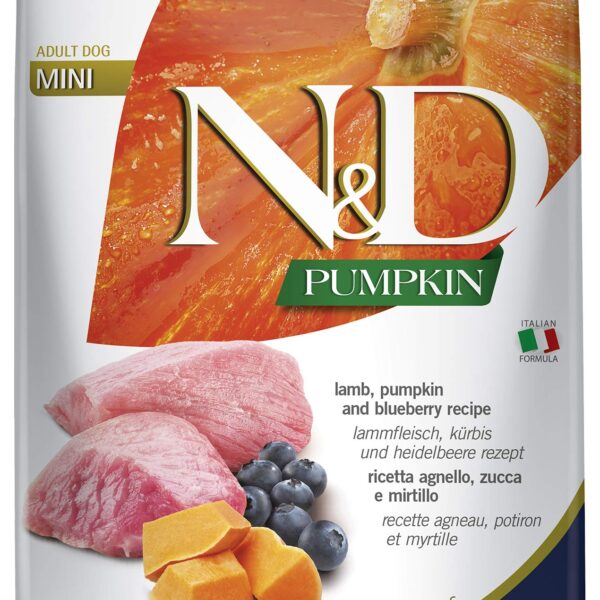 Farmina N&D Pumpkin Adult Mini Dog Food | Lamb, Blueberry & Pumpkin |Rich in Anti-oxidants| Complete Food for Adult Dogs | 7kg | No Artificial Preservatives
