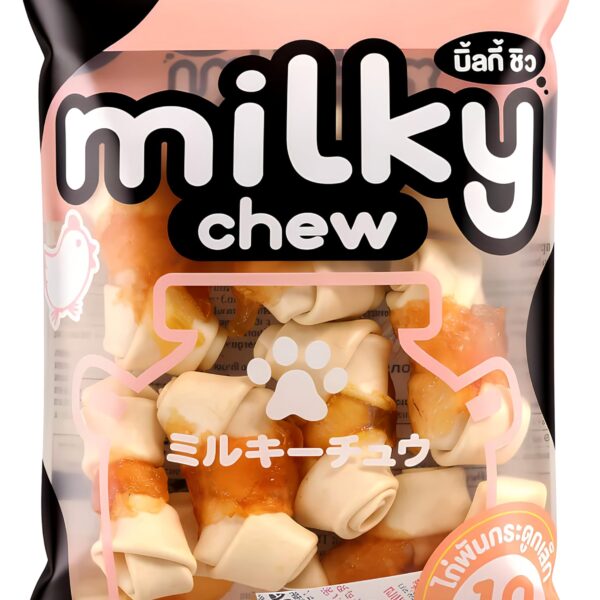 Dogaholic Milky Chew Dog Treats Real Chicken and Milk Protein Rich Dog Snacks Healthy Chewy Dog Treats for Puppies & Adult Dogs Calcium Rich Training Reward Treats (Pack of 1, Chicken Bone Style)