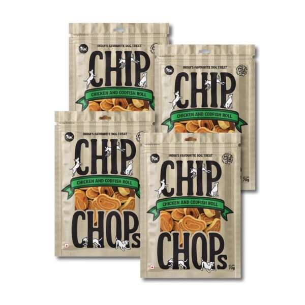Chip Chops Chicken and Codfish Rolls Dog Treat, Easily Digestible, Healthy Dog Treat, Perfect for Snacks, Suitable for All Dog Breeds, Each 70gm(Pack of 4)